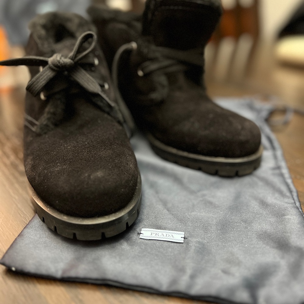 Prada Suede Lace-Up Boots - size 38